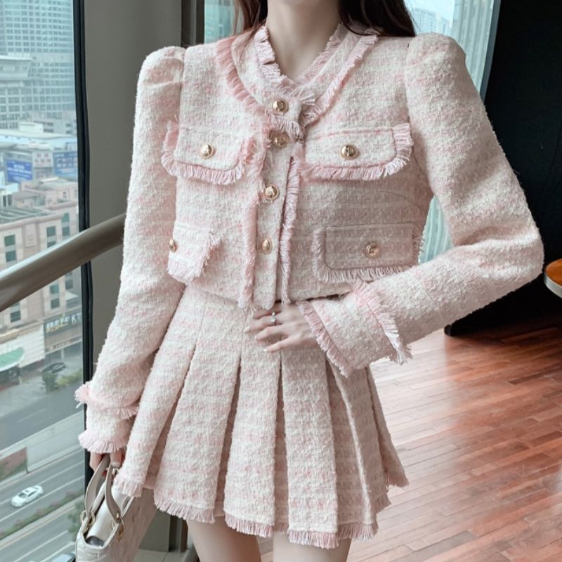 Winter Clothing Line - Kadınlar zarif püskül Y2K kore takım